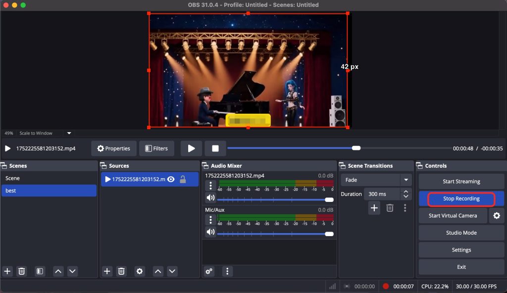 Stop Screen Recording with OBS Studio