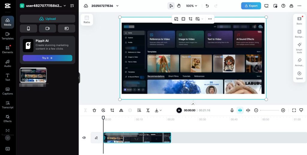 CapCut Video Editing Homepage
